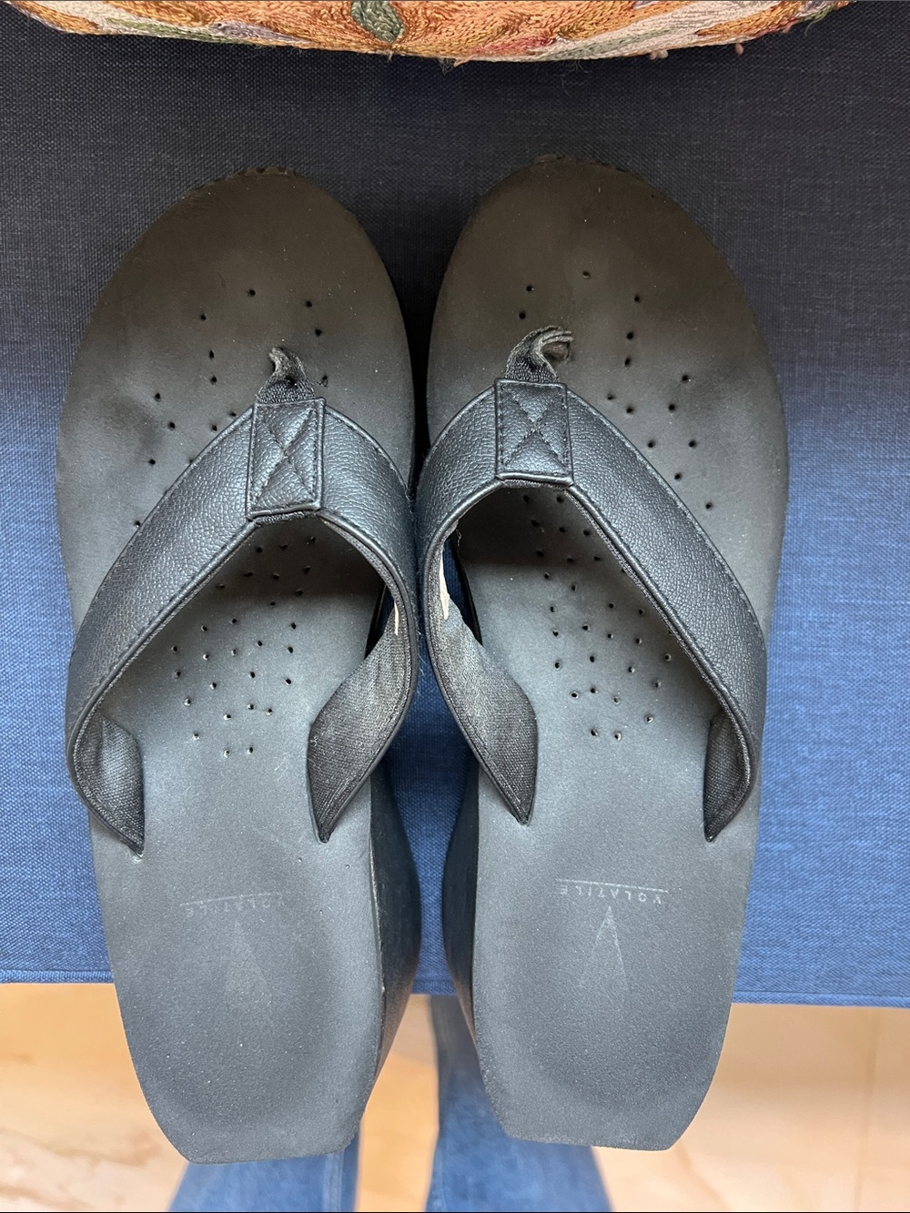 Volatile Black Perforated Foam Thong Sandals